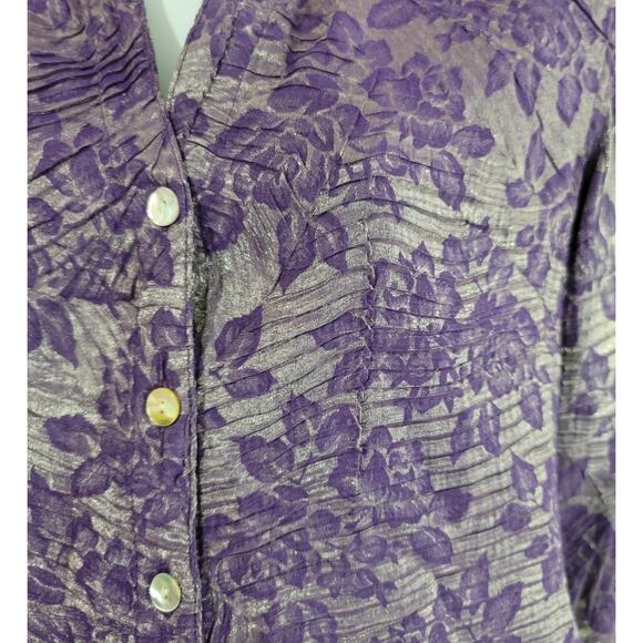 Scott Taylor Silver Purple Floral Ruched Button Up Top Small Asymmetrical Hem - Picture 2 of 4